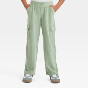 Cat & Jack Girls Sage Green Corduroy Cargo Pants elastic waistband Size M (8)